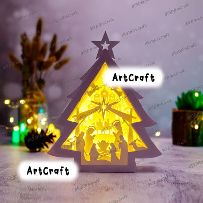 Gnome Christmas Lantern Shadow Box SVG Templates, X-mas Papercut Lightbox, 3D Layered Christmas Tree SVG Cricut, Christmas Paper Lanterns