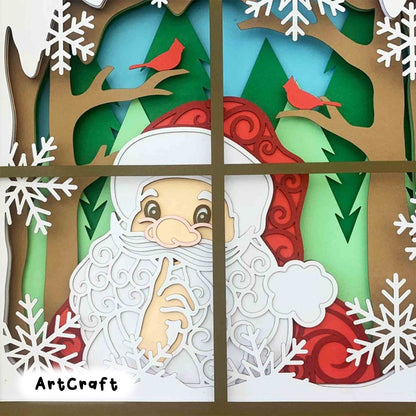 3D Santa At The Window Shadow Box SVG/ Christmas Home Decoration/ Santa Pattern Papercraft SVG/ Christmas Cricut Project/ SVG For Silhouette