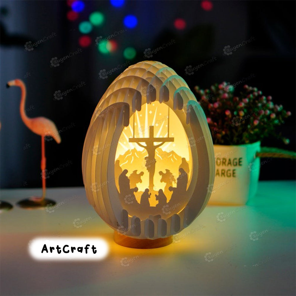 Jesus on Cross Easter Egg Popup PDF, SVG for Cricut Projects, Cameo4, ScanNcut | Jesus Risen 3D Easter Egg Pop Up Cards Template