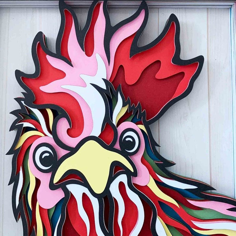 Peeking Rooster 3D Layered SVG For Cardstock/ Colorful Chicken Multilayer SVG/ Farmhouse Decor/ Farm Animal 3D Pop Art/ SVG File For Cricut