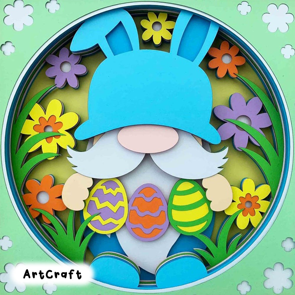 Easter Gnome 3D Shadow Box SVG/ Bunny Gnome Shadow Box/ Easter Decoration/ Gnome Easter Day 3D SVG/ SVG File For Cricut/ For Silhouette