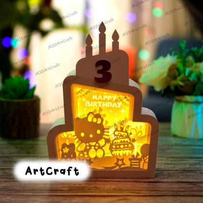 Pack 3 Birthday Cake Lanterns Shadow Box PDF, SVG for Cricut Projects Diy Happy Birthday Crafts, Paper Cut Template - DIY Birthday Lightbox