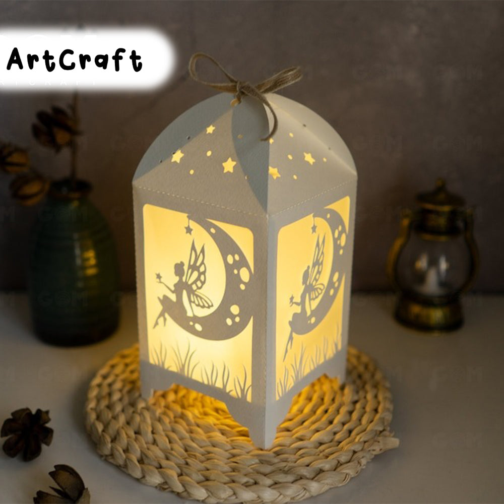 Moon Fairy Lantern template - Paper Cut - Light Box SVG File - DIY Paper Lanterns