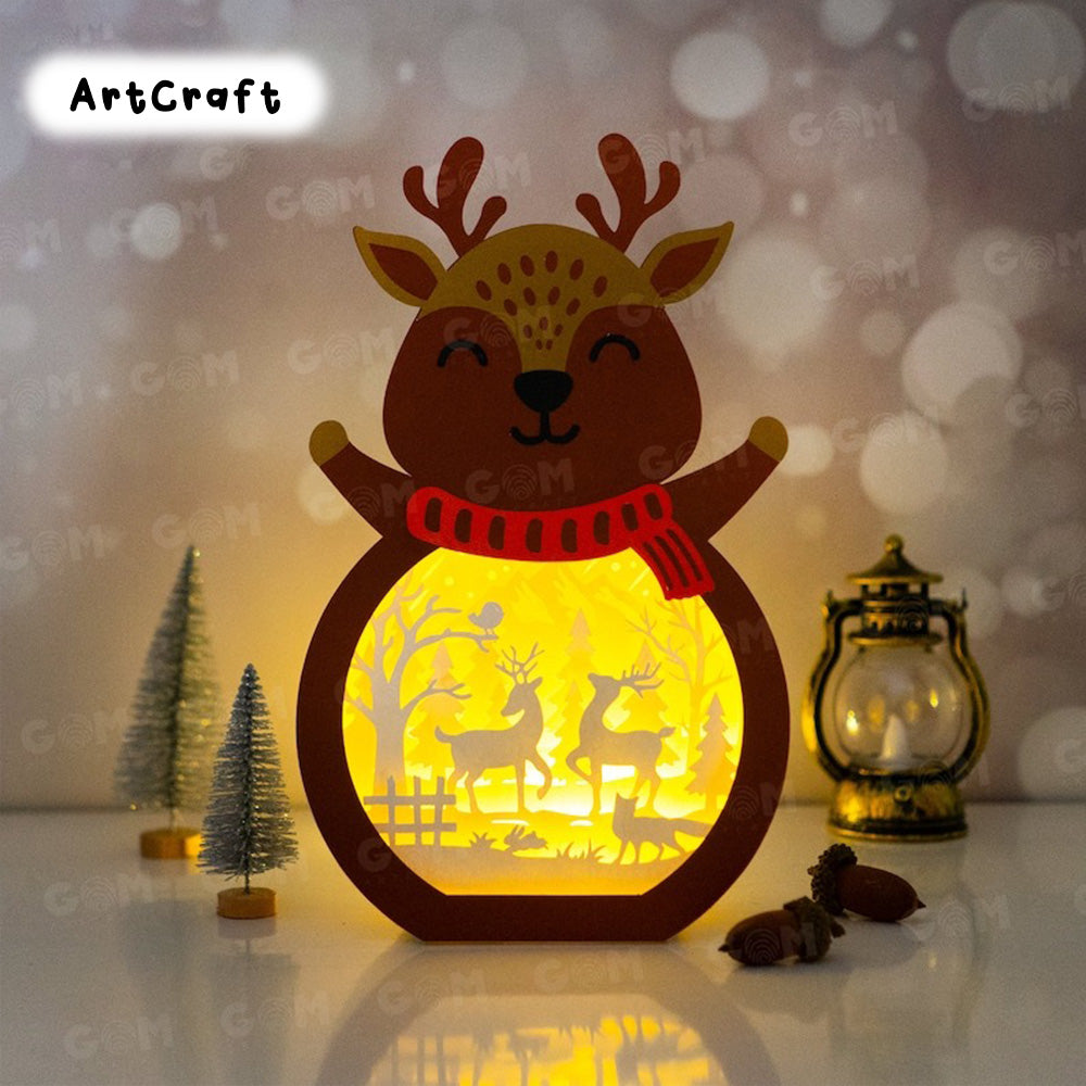 Pack 3 Christmas Shadow Box - Santa Claus, Snowman, Reindeer Shadow Box - DIY Paper Lanterns - Xmas Paper Cutting Template SVG