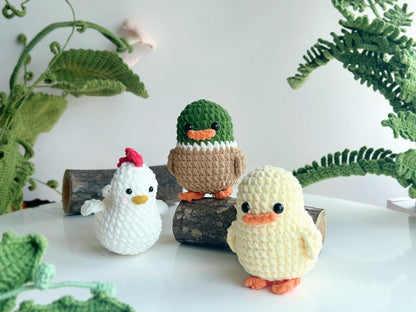 Combo 6in1 Adorable Farm No Sew Crochet Pattern, No Sew Amigurumi Crochet Patterns | Duck, Mallard Duck, Rooster, Pig, Cow, Sheep Pattern