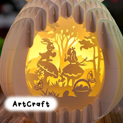 Pack 3 Bunny Easter Eggs Popup 3D - Paper Cutting SVG Template for Cricut Projects, Easter Sphere Popup - Globe Popup Paper Lantern Lightbox