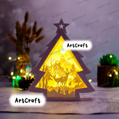 Gnome Christmas Lantern Shadow Box SVG Templates, X-mas Papercut Lightbox, 3D Layered Christmas Tree SVG Cricut, Christmas Paper Lanterns