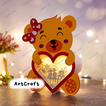 Pack 3 Teddy Bear Heart Lanterns Shadow Box SVG Template for Diy valentines crafts - Mickey Love, Proposing Couple Lightbox Paper Cut