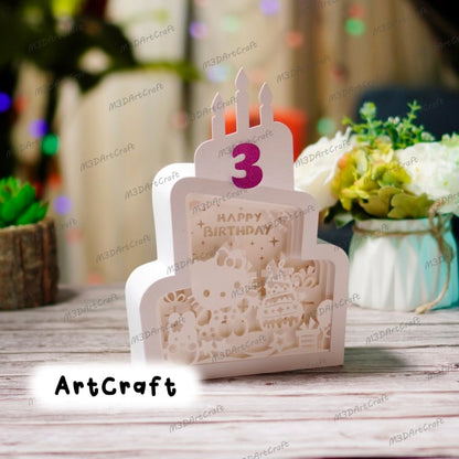 Pack 3 Birthday Cake Lanterns Shadow Box PDF, SVG for Cricut Projects Diy Happy Birthday Crafts, Paper Cut Template - DIY Birthday Lightbox