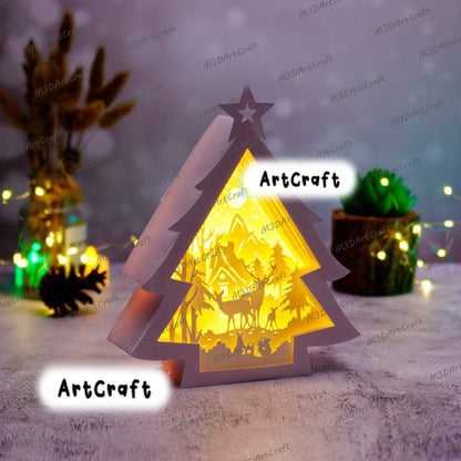 Gnome Christmas Lantern Shadow Box SVG Templates, X-mas Papercut Lightbox, 3D Layered Christmas Tree SVG Cricut, Christmas Paper Lanterns