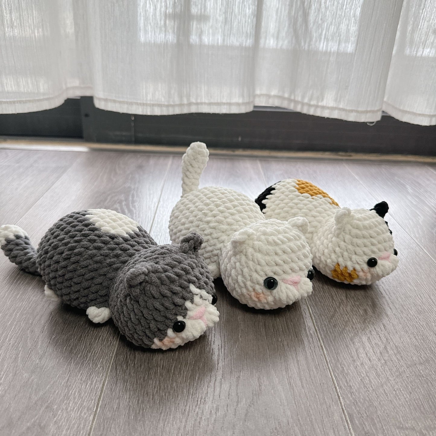 Bundle 3in1 Lazy Munchkin Cat Crochet Pattern, Low-sew Plushie Amigurumi PDF File Tutorial in English Deutsch Français Español Português