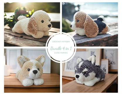 Crochet dog pattern bundle 4 in 1 | Amigurumi dog pattern | English PDF pattern