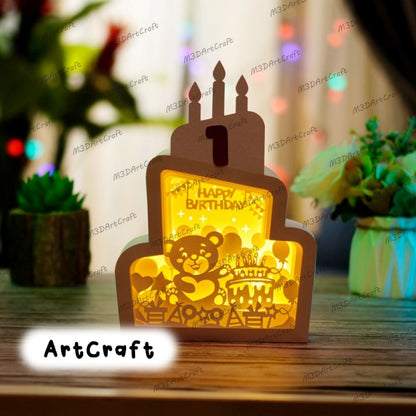 Pack 3 Birthday Cake Lanterns Shadow Box PDF, SVG for Cricut Projects Diy Happy Birthday Crafts, Paper Cut Template - DIY Birthday Lightbox