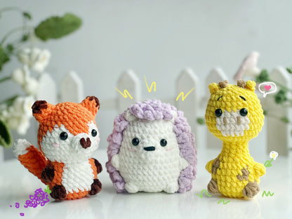 Zoo Animals No Sew Crochet Pattern, No Sew Amigurumi Crochet Patterns, Fox Crochet Pattern, Giraffe Pattern, Hedgehog Pattern