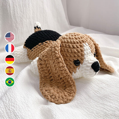 Crochet Pattern Beagle Dog, Amigurumi Puppy, Plushie Velvet Yarn, PDF File Tutorial English Deutsch Français Español Português