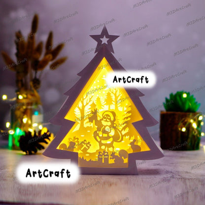 Gnome Christmas Lantern Shadow Box SVG Templates, X-mas Papercut Lightbox, 3D Layered Christmas Tree SVG Cricut, Christmas Paper Lanterns