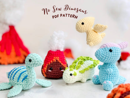 Combo Dinosaur No Sew Crochet Pattern, Parasaurolophus Pattern, Pterosauria Pattern, Ankylosaurus Pattern, Plesiosaurus Crochet Pattern