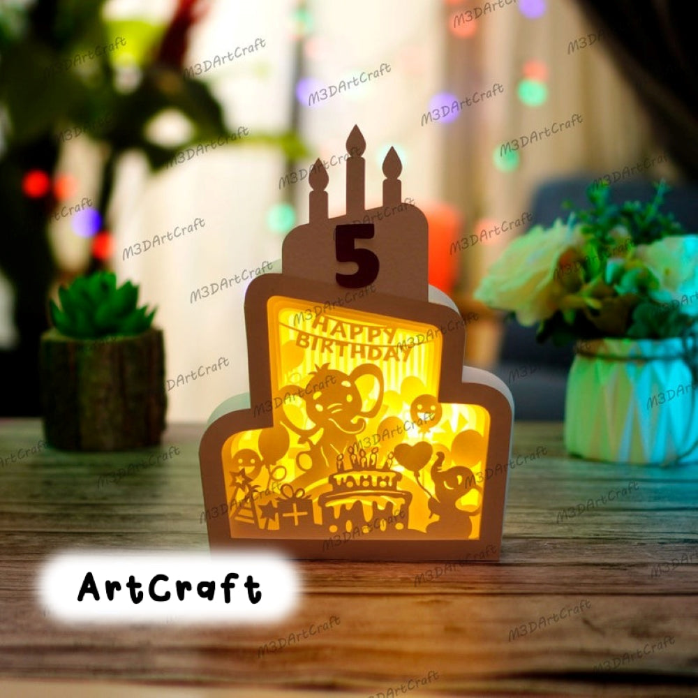 Pack 3 Birthday Cake Lanterns Shadow Box PDF, SVG for Cricut Projects Diy Happy Birthday Crafts, Paper Cut Template - DIY Birthday Lightbox