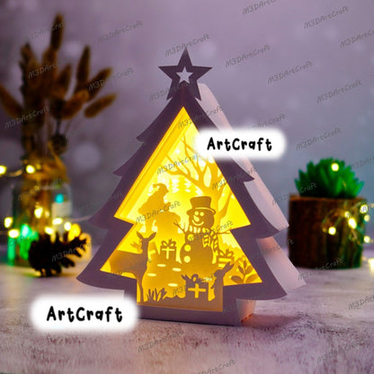 Gnome Christmas Lantern Shadow Box SVG Templates, X-mas Papercut Lightbox, 3D Layered Christmas Tree SVG Cricut, Christmas Paper Lanterns