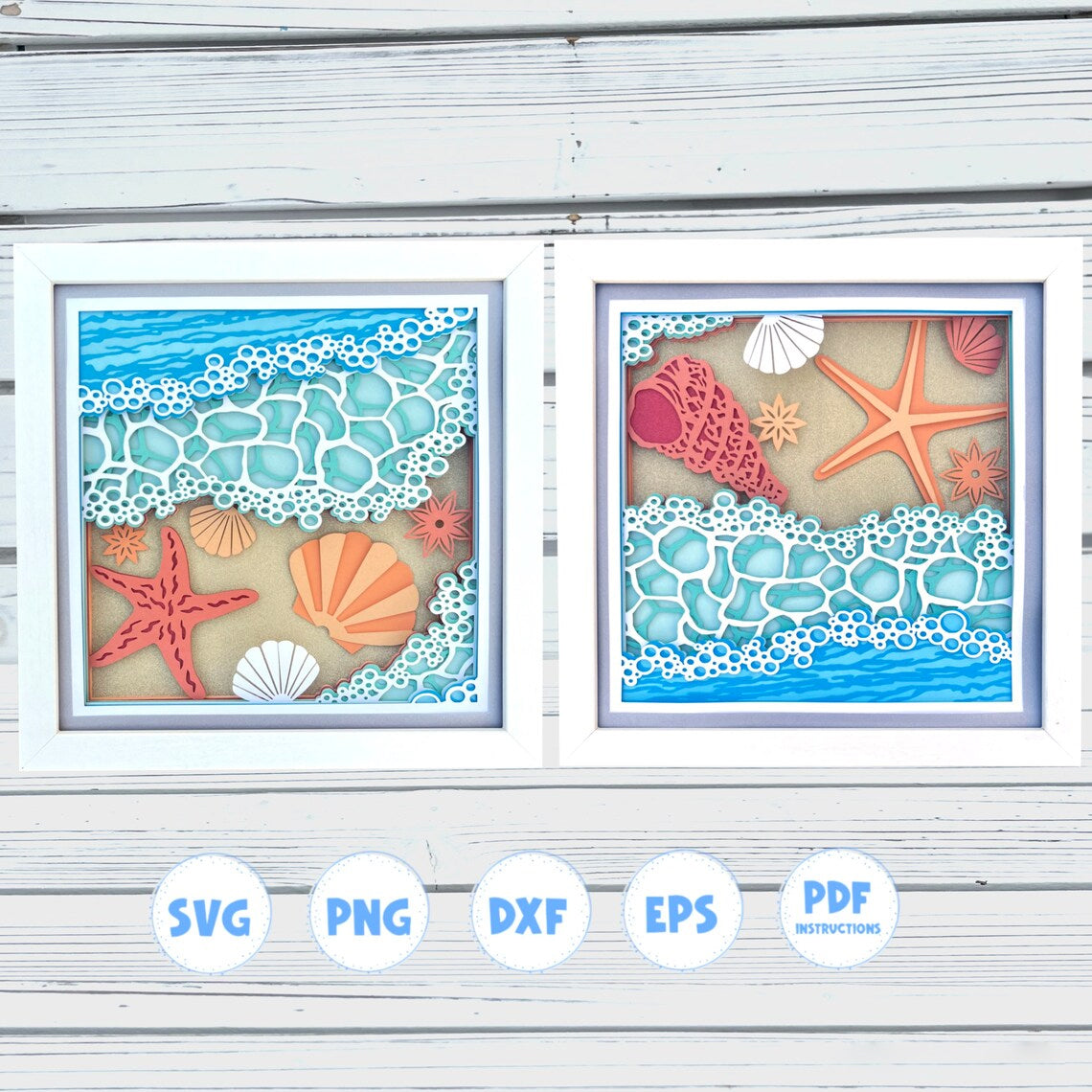 3d Beach and Shells shadow box svg bundle, 3d Beach svg bundle, 3d svg bundle, 3d Beach shadow box svg, 3d layered svg, Svg files for Cricut