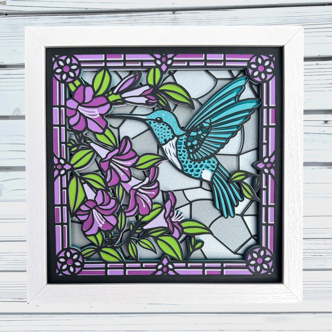 Hummingbird Stained Glass shadow box svg, Bird shadow box svg, Cricut Projects, 3d Layered svg, Svg files for Cricut, 3d svg, Flower svg