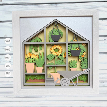 Greenhouse shadow box svg, Garden shadow box svg, Spring shadow box svg, 3d layered svg, Cricut Projects, shadow box template, 3d svg