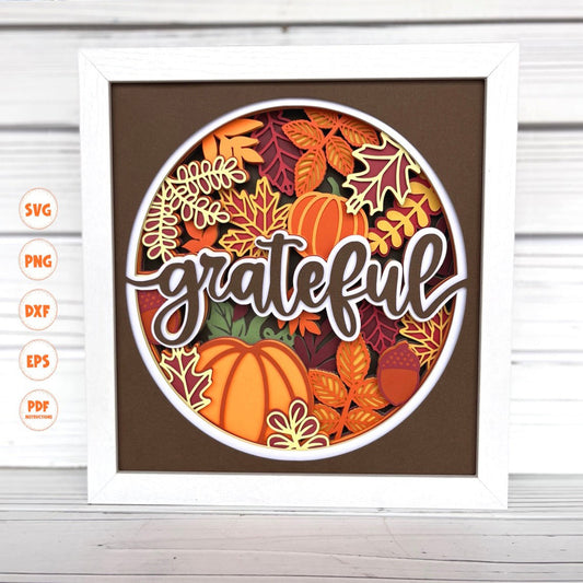 Grateful shadow box svg, 3d Layered svg, Shadow box svg, Shadow box, Thanksgiving svg, 3d svg, Svg files for Cricut