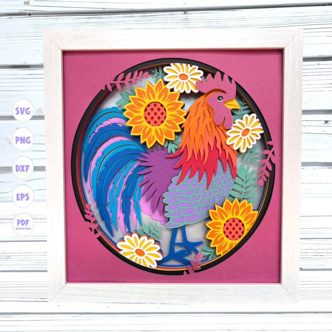 3d Boho Chicken shadow box svg, 3d Layered svg, New Boho svg, 3d svg, 3d boho svg, 3d Chicken svg, Svg files for Cricut, Farm animal svg