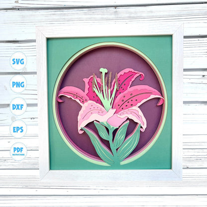 3d Lily Flower shadow box svg, 3d Stargazer Lily Svg, 3d Flower svg, 3d svg, 3d Layered svg, Cardstock svg, Svg Files for Cricut