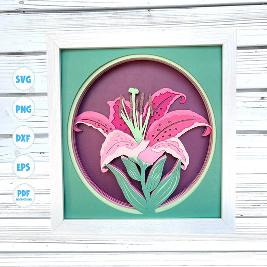 3d Lily Flower shadow box svg, 3d Stargazer Lily Svg, 3d Flower svg, 3d svg, 3d Layered svg, Cardstock svg, Svg Files for Cricut