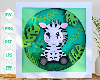 Zebra Jungle Shadow Box SVG, Shadow Box SVG, Zebra SVG, 3d Svg, Cricut svg, Layered svg