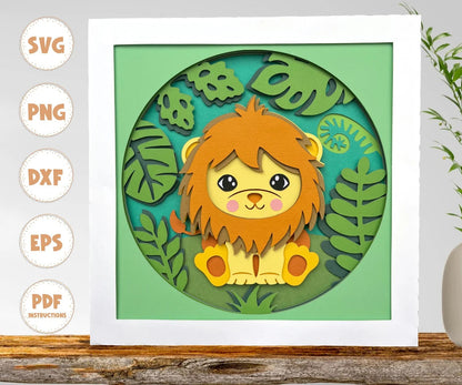 Lion shadow box svg, shadow box svg, 3d svg, Layered svg, Lion svg, Forest svg, cricut svg