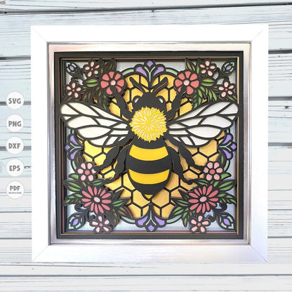 Bee Stained Glass Shadow Box svg, Bee Shadow Box svg, Flower Shadow Box svg, 3d Layered svg, Cricut Projects, Spring Shadow Box svg