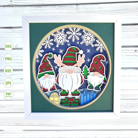 Christmas Gnome shadow box svg, 3d Gnome svg, Shadow box svg, 3d layered svg, 3d mandala, Svg files for Cricut, Shadow box, Gnome svg