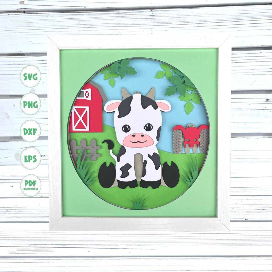 3d Cow Farm shadow box svg, 3d Cute Cow svg, Baby Cow Svg, Farm svg, 3d Layered svg, Cardstock svg, Svg files for Cricut, 3d svg