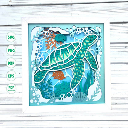 3d Sea Turtle shadow box svg 3d Turtle shadow box svg Cardstock svg Files for Cricut 3d Layered svg Paper cut 3d svg Beach shadow box svg