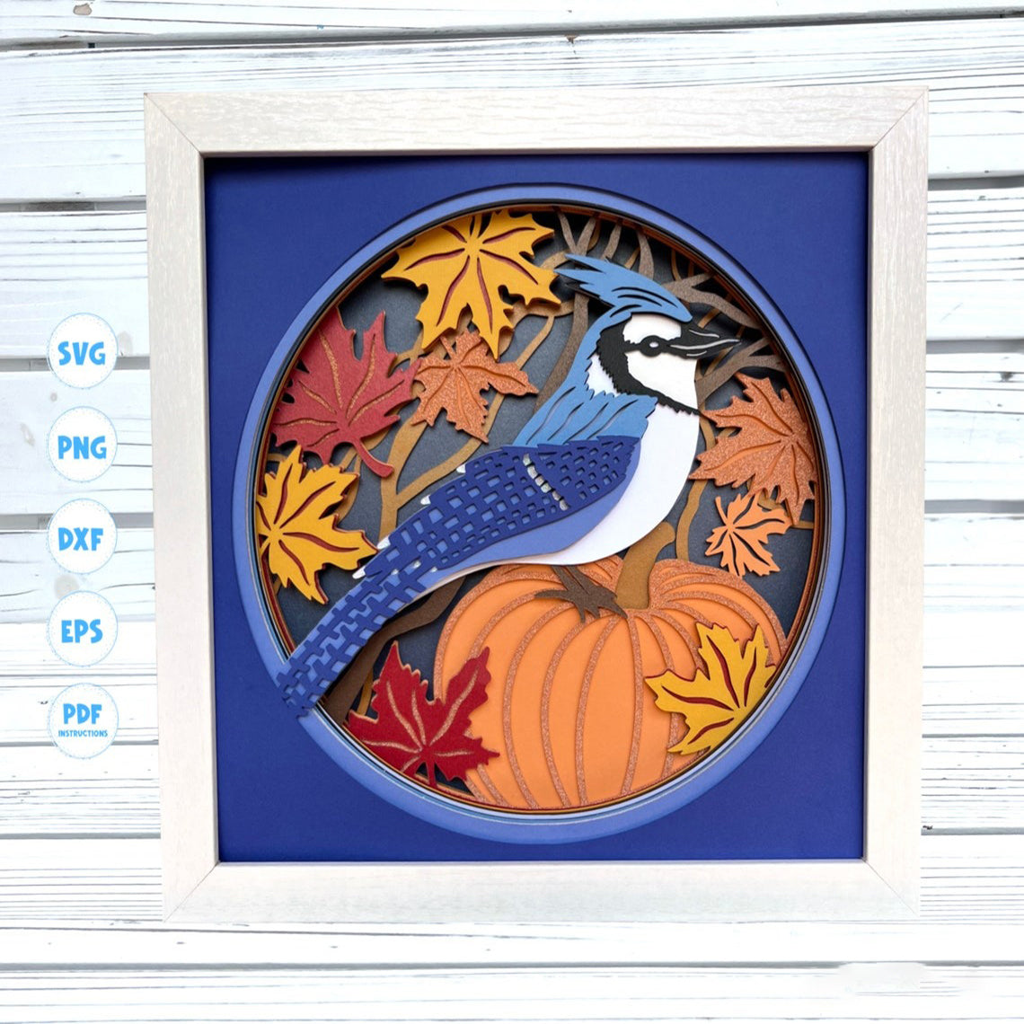 3d Fall Blue Jay shadow box svg, 3d Fall svg, Fall Leaves svg, 3d Layered svg, Svg Files for Cricut, 3d Bird shadow box svg, 3d svg