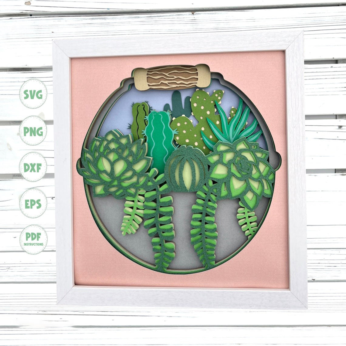 3d Succulent shadow box svg 3d Layered svg Cardstock svg files for Cricut Succulent svg 3d succulent svg Spring shadow box svg Greenery svg