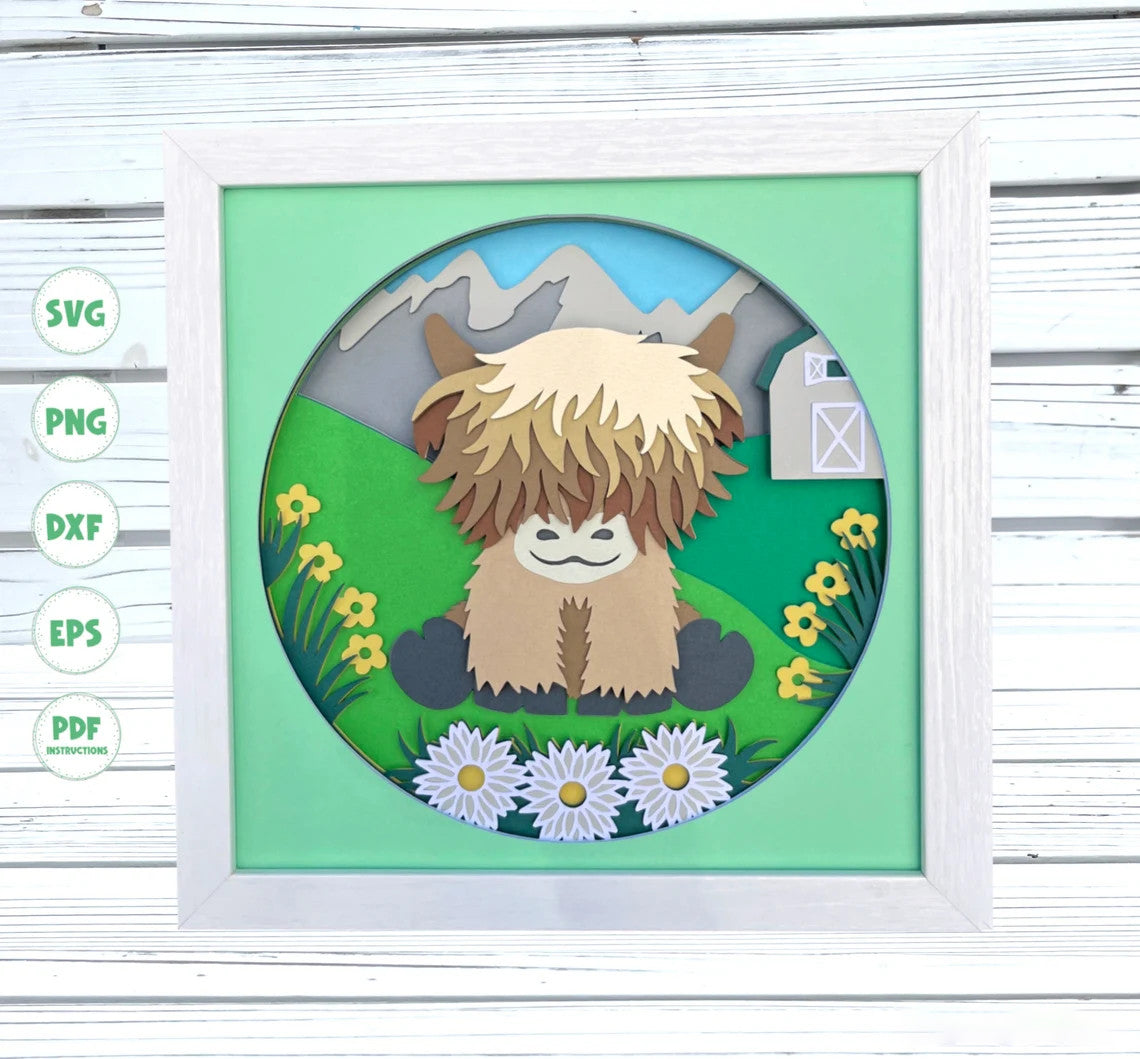 3d Highland Cow shadow box svg, Cute Highland cow svg, Baby Highland Cow svg, 3d Layered svg, 3d svg, 3d Highland cow svg, Cricut svg