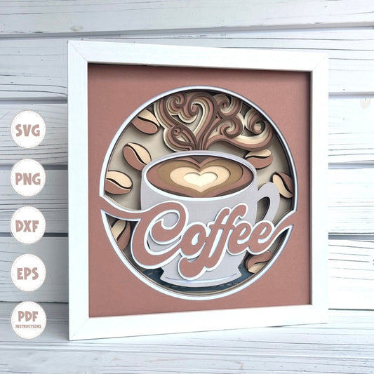 Coffee shadow box svg, shadow box svg, coffee svg, Cricut svg, card stock svg, layered svg, 3d svg