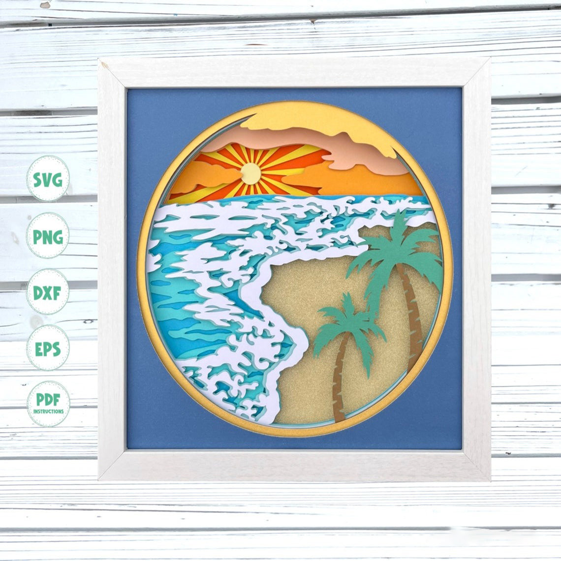 3d Beach shadow box svg 3d Beach svg 3d Layered svg files for Cricut Cardstock svg 3d Mandala svg Paper cut svg Nature Decor Beach scene svg