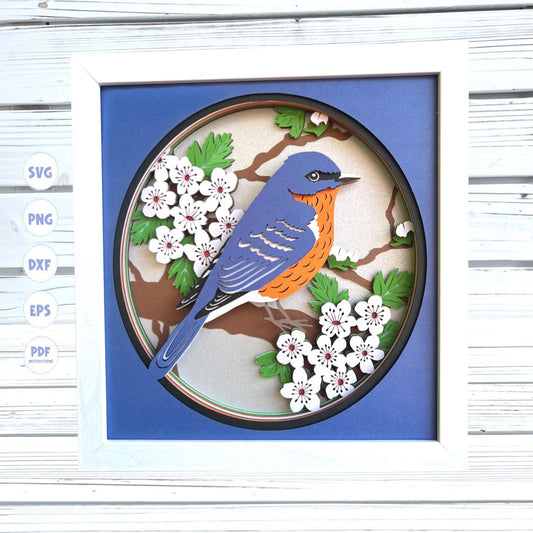 3d Bluebird shadow box svg, 3d Layered svg, 3d svg, Svg files for Cricut, Missouri State Bird svg, Missouri State Flower svg, Cardstock svg