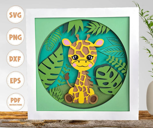 Giraffe Jungle Shadow Box svg, 3d Giraffe svg, Giraffe svg, Shadow Box svg, Cricut svg