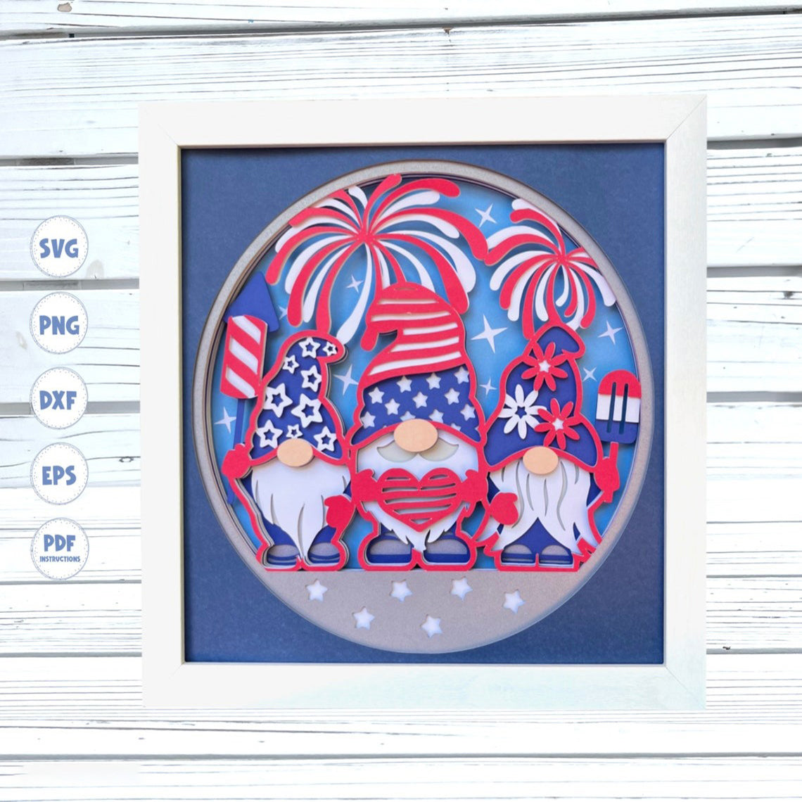 3d Patriotic Gnomes shadow box svg, 3d Fourth of July Gnomes svg, 4th of July svg, 3d shadow box svg, 3d mandala svg, Cricut svg