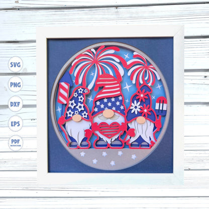 3d Patriotic Gnomes shadow box svg, 3d Fourth of July Gnomes svg, 4th of July svg, 3d shadow box svg, 3d mandala svg, Cricut svg