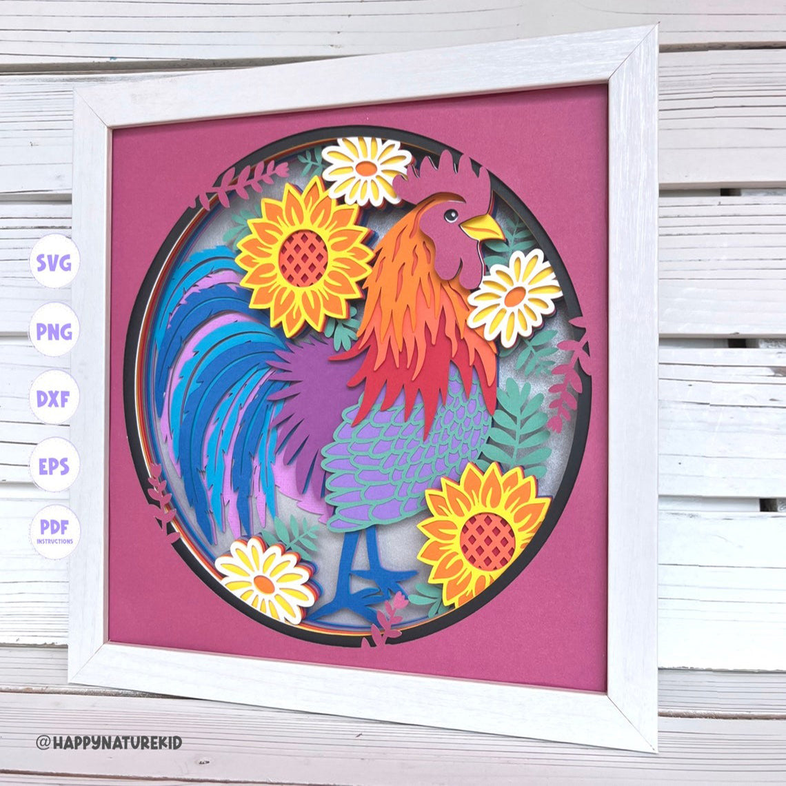 3d Boho Chicken shadow box svg, 3d Layered svg, New Boho svg, 3d svg, 3d boho svg, 3d Chicken svg, Svg files for Cricut, Farm animal svg