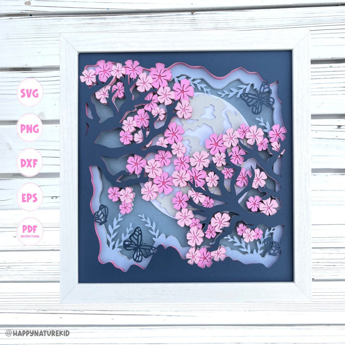 3d Cherry Blossoms shadow box svg, Cherry Tree shadow box svg, Spring Shadow box svg, Summer shadow box svg, 3d Layered svg, 3d svg