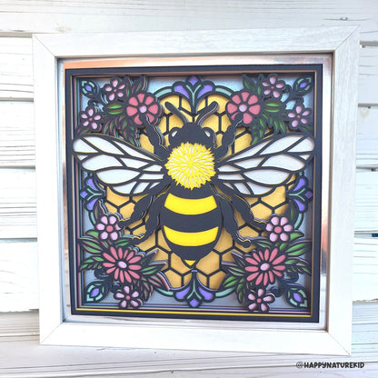 Bee Stained Glass Shadow Box svg, Bee Shadow Box svg, Flower Shadow Box svg, 3d Layered svg, Cricut Projects, Spring Shadow Box svg