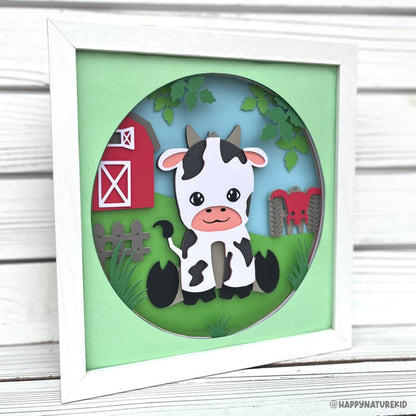 3d Cow Farm shadow box svg, 3d Cute Cow svg, Baby Cow Svg, Farm svg, 3d Layered svg, Cardstock svg, Svg files for Cricut, 3d svg