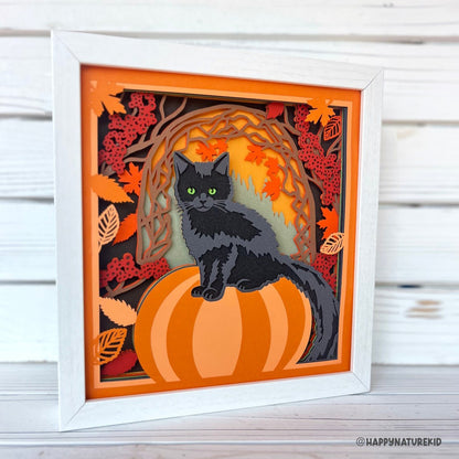 3d Fall Cat Scene shadow box svg, 3d Fall Shadow box svg, 3d Layered svg, 3d Pumpkin svg, Card stock svg, Svg files for Cricut, Fall Decor